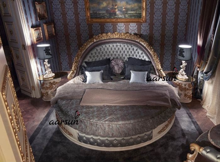 Bed Designs Round Bed with Stylish Grey Fabric view 3