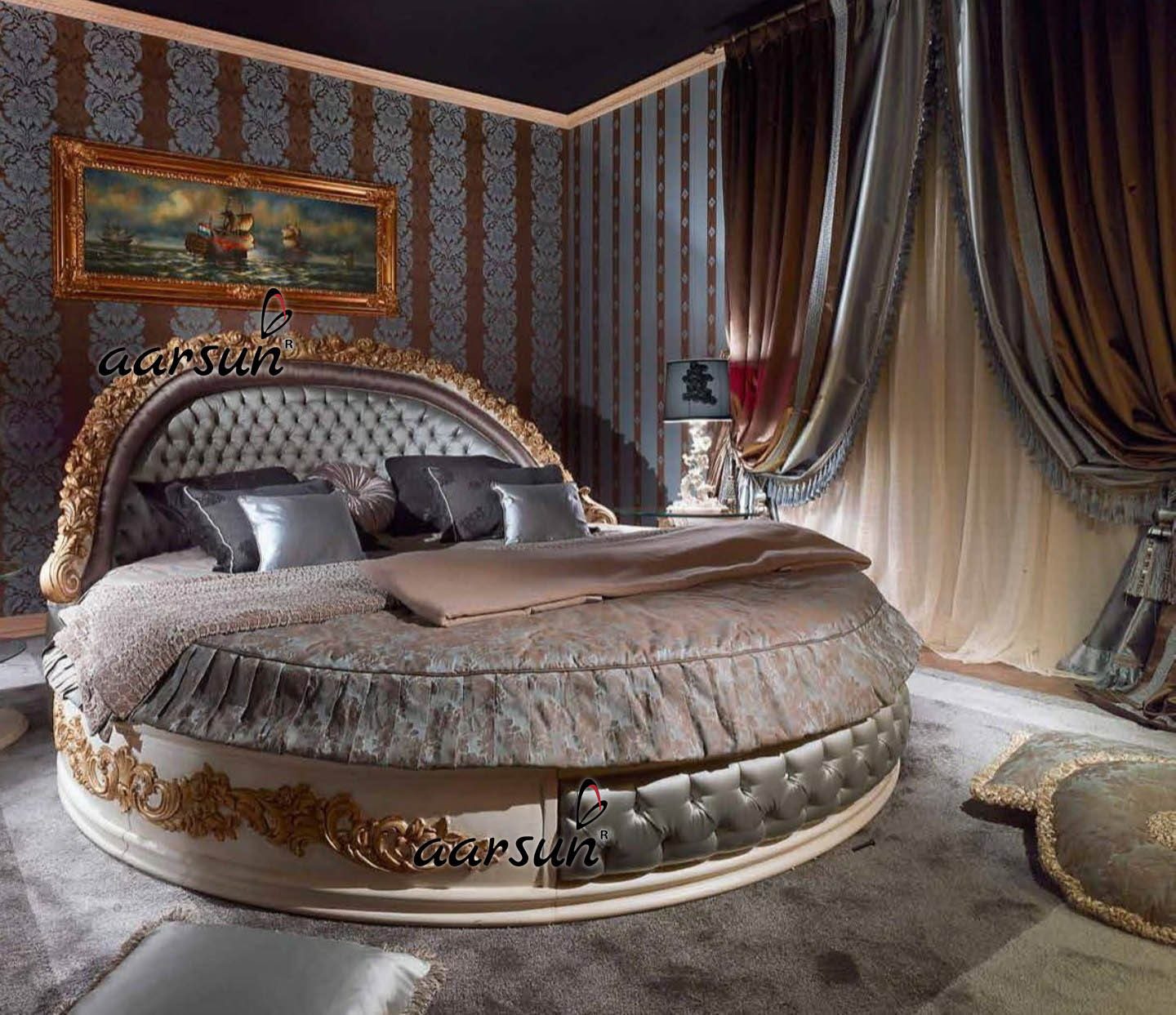 Bed Designs Round Bed with Stylish Grey Fabric
