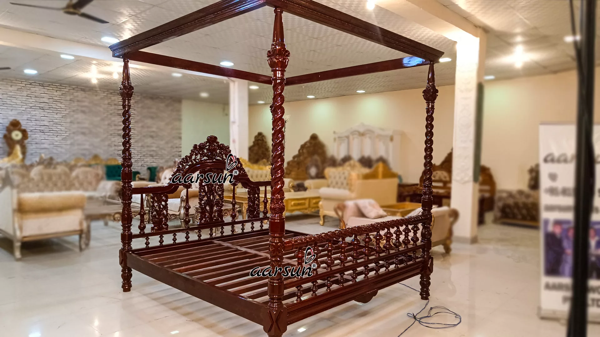 Antique Four Poster Bed Teak Wood view 3