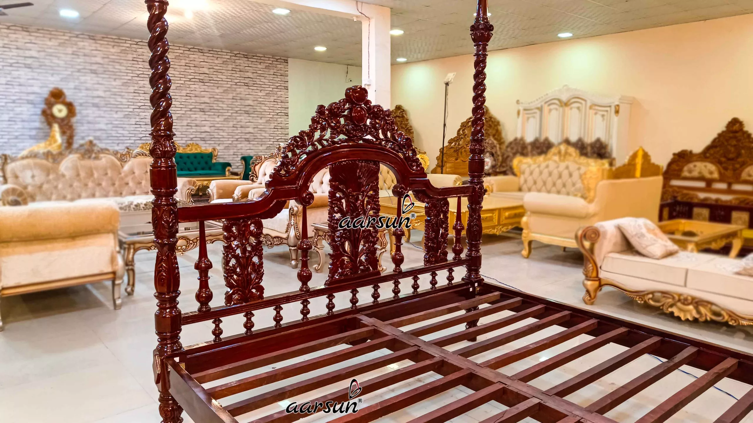 Antique Four Poster Bed Teak Wood view 5