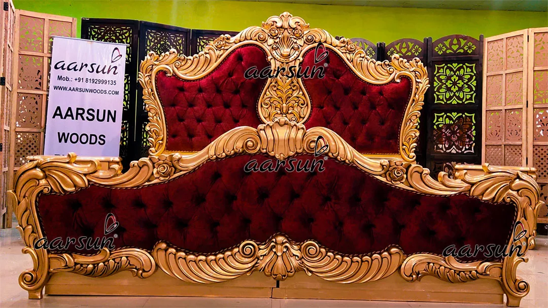 Antique Gold Large Bedroom Set with Tufted Contemporary Style Fabric view 3