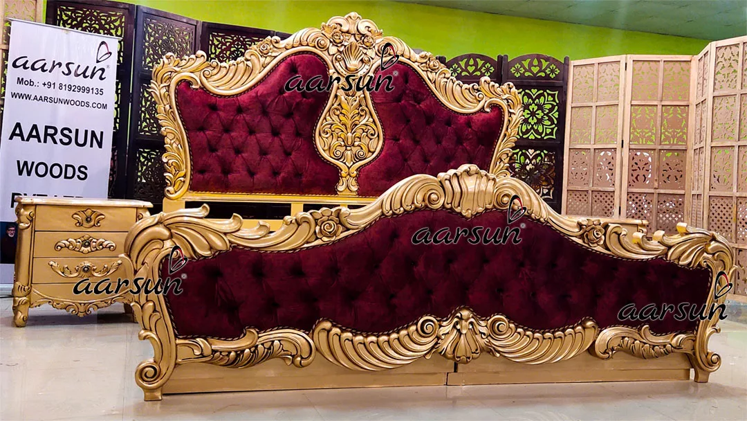 Antique Gold Large Bedroom Set with Tufted Contemporary Style Fabric view 4