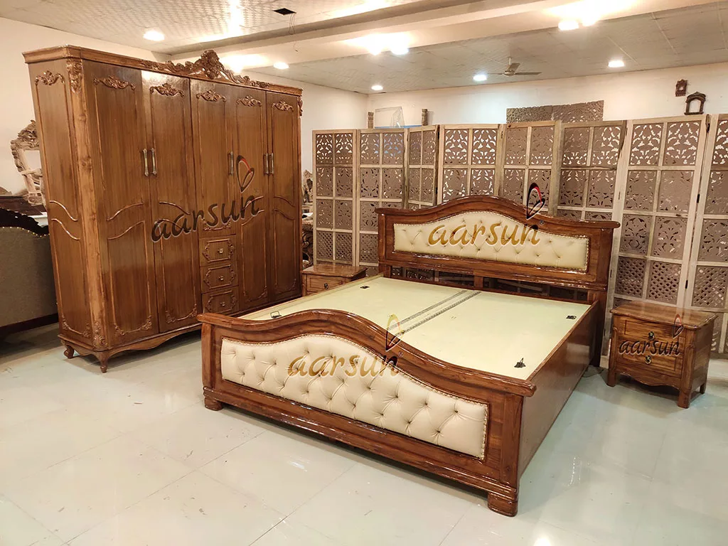 Antique Polish Simple Wooden Bed for Modern Home view 3