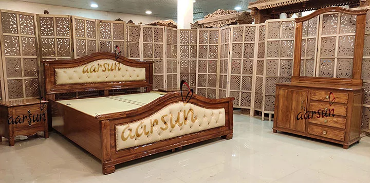 Antique Polish Simple Wooden Bed for Modern Home view 4