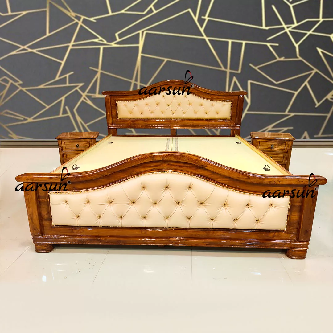 Antique Polish Simple Wooden Bed for Modern Home