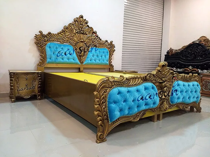 Baroque Style Wooden Bed Gold Polish view 4