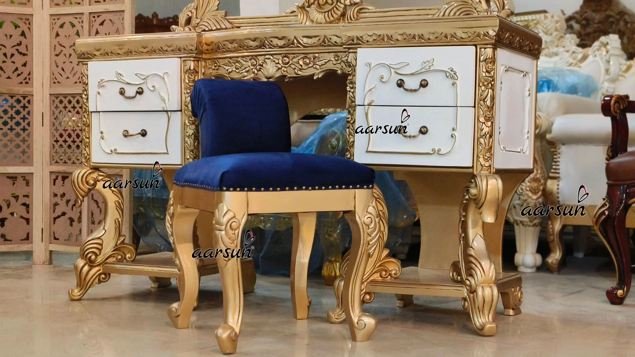 Bedroom Furniture in Antique gold and White Deco Paint view 6