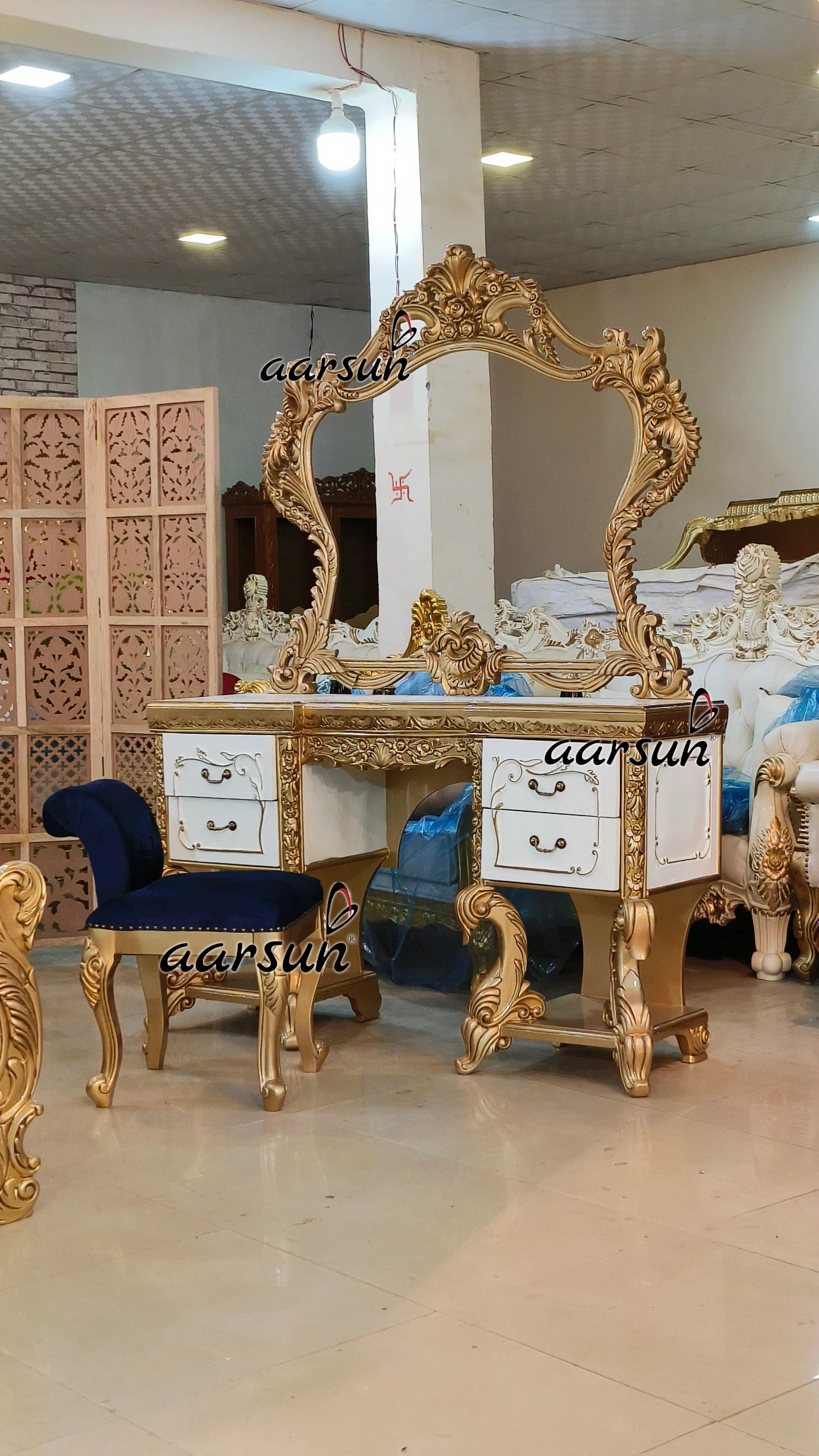 Bedroom Furniture in Antique gold and White Deco Paint view 7