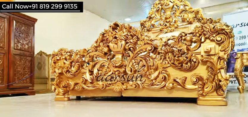 Carved King Size Bed in Teak Wood view 5