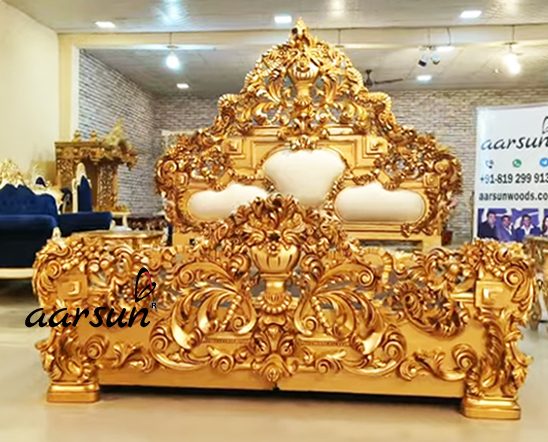 Carved King Size Bed in Teak Wood view 7