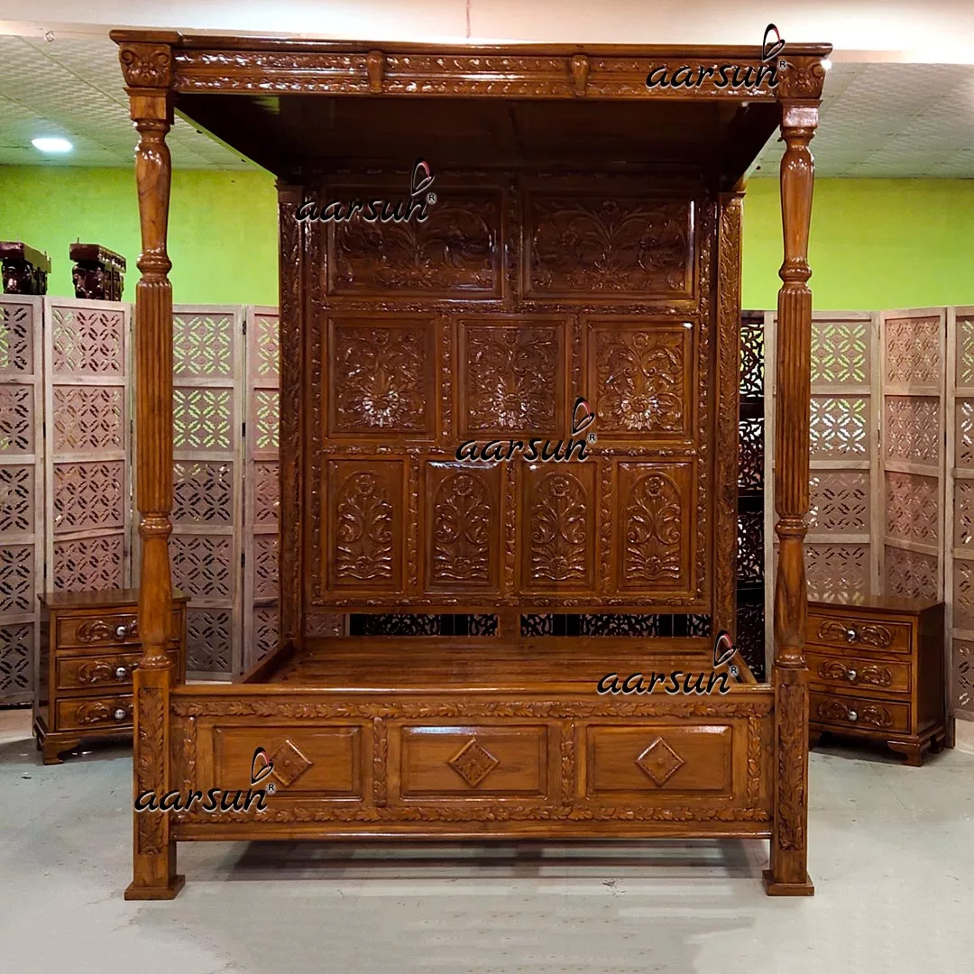 Classic Indian Canopy Bed Poster Bed view 4