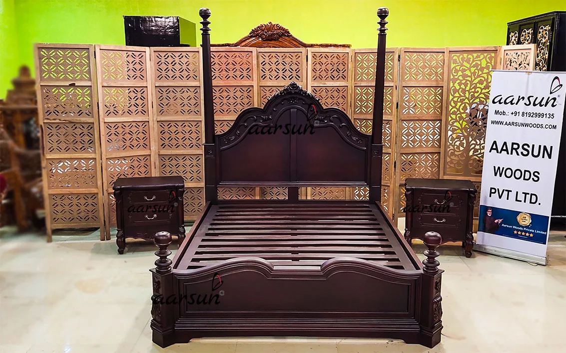 Classic Poster Bed Canopy Bed with Side Tables view 3