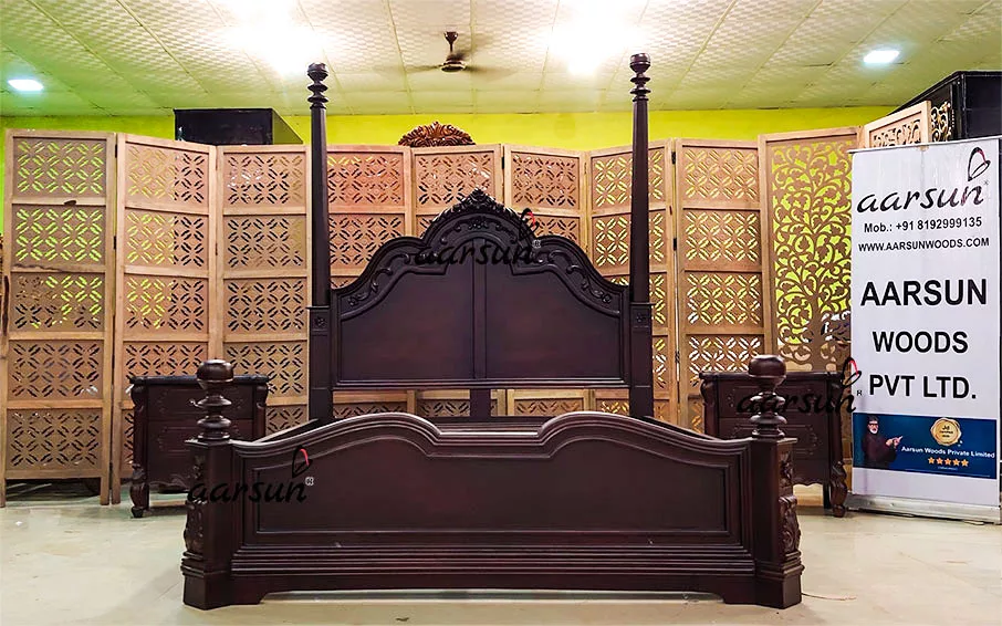 Classic Poster Bed Canopy Bed with Side Tables view 4
