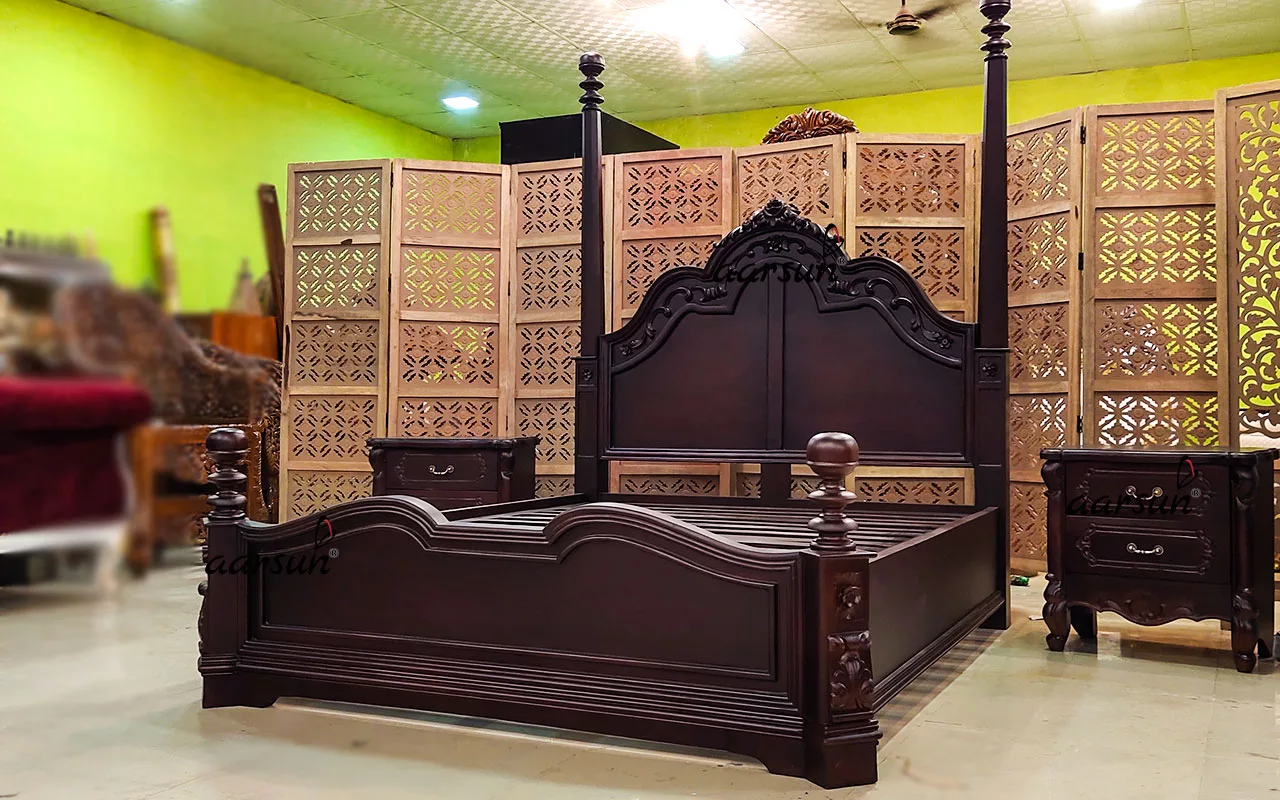 Classic Poster Bed Canopy Bed with Side Tables view 5
