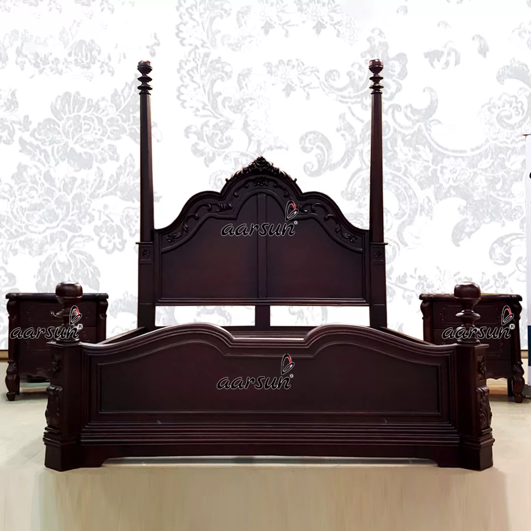 Classic Poster Bed Canopy Bed with Side Tables