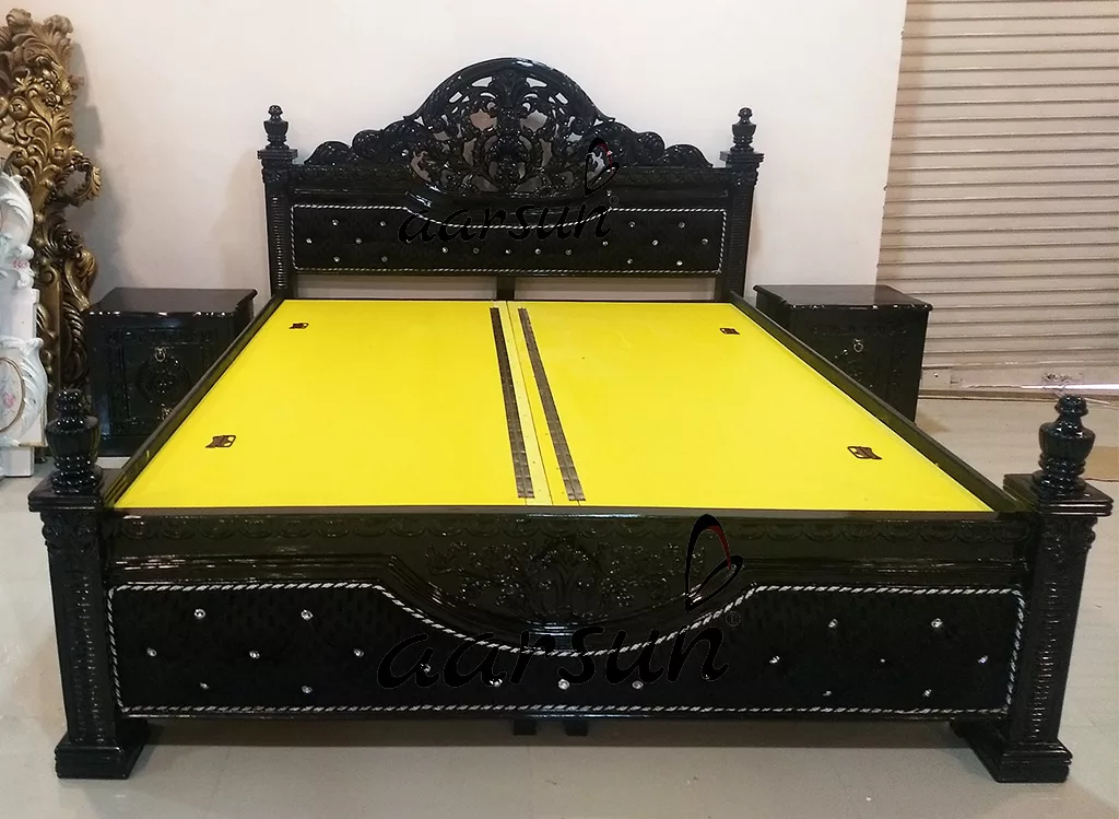 Dark Polished Bed with Side Table Dark Polish view 3