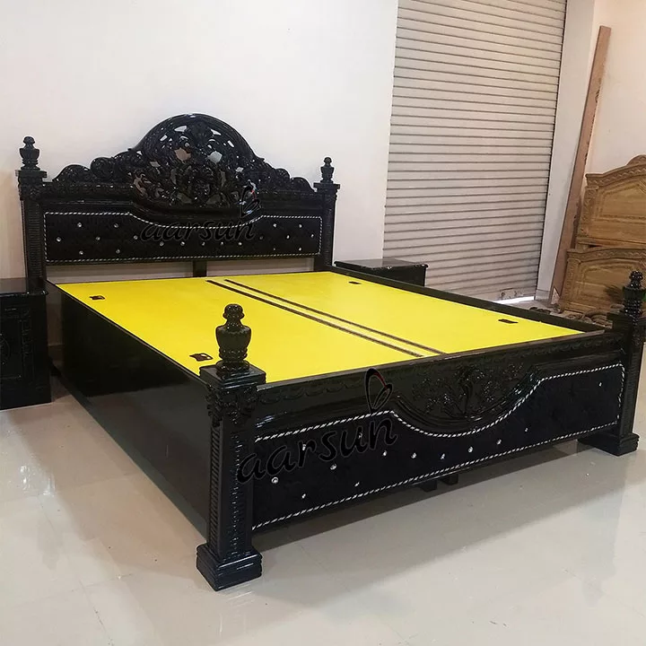 Dark Polished Bed with Side Table Dark Polish view 4