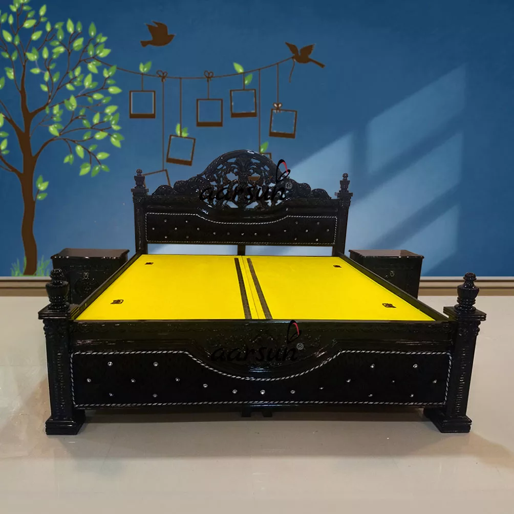 Dark Polished Bed with Side Table Dark Polish