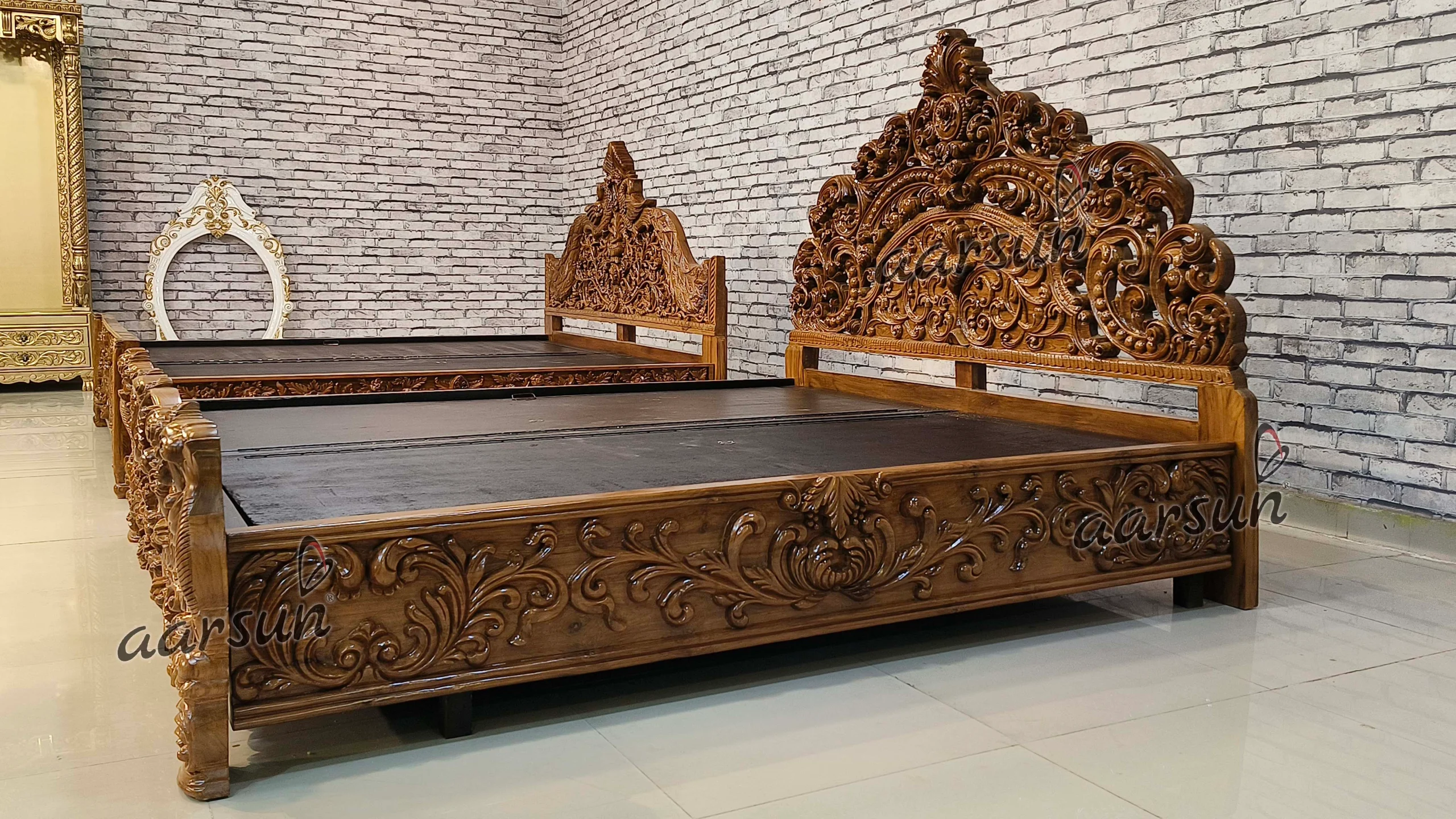 Fully Handcrafted Wooden Bed Design view 5