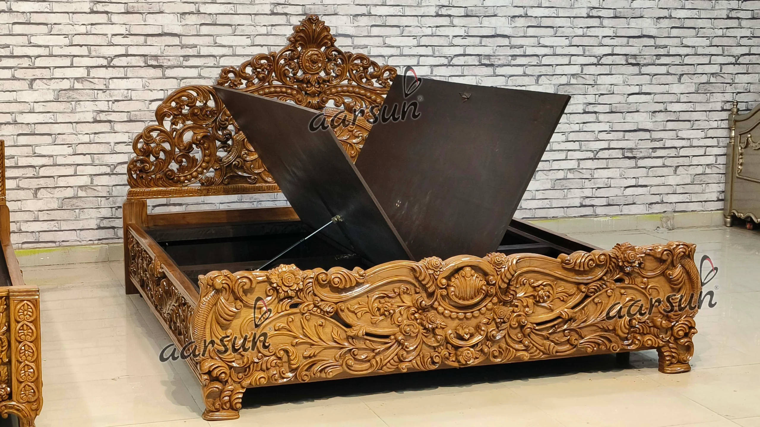 Fully Handcrafted Wooden Bed Design view 6