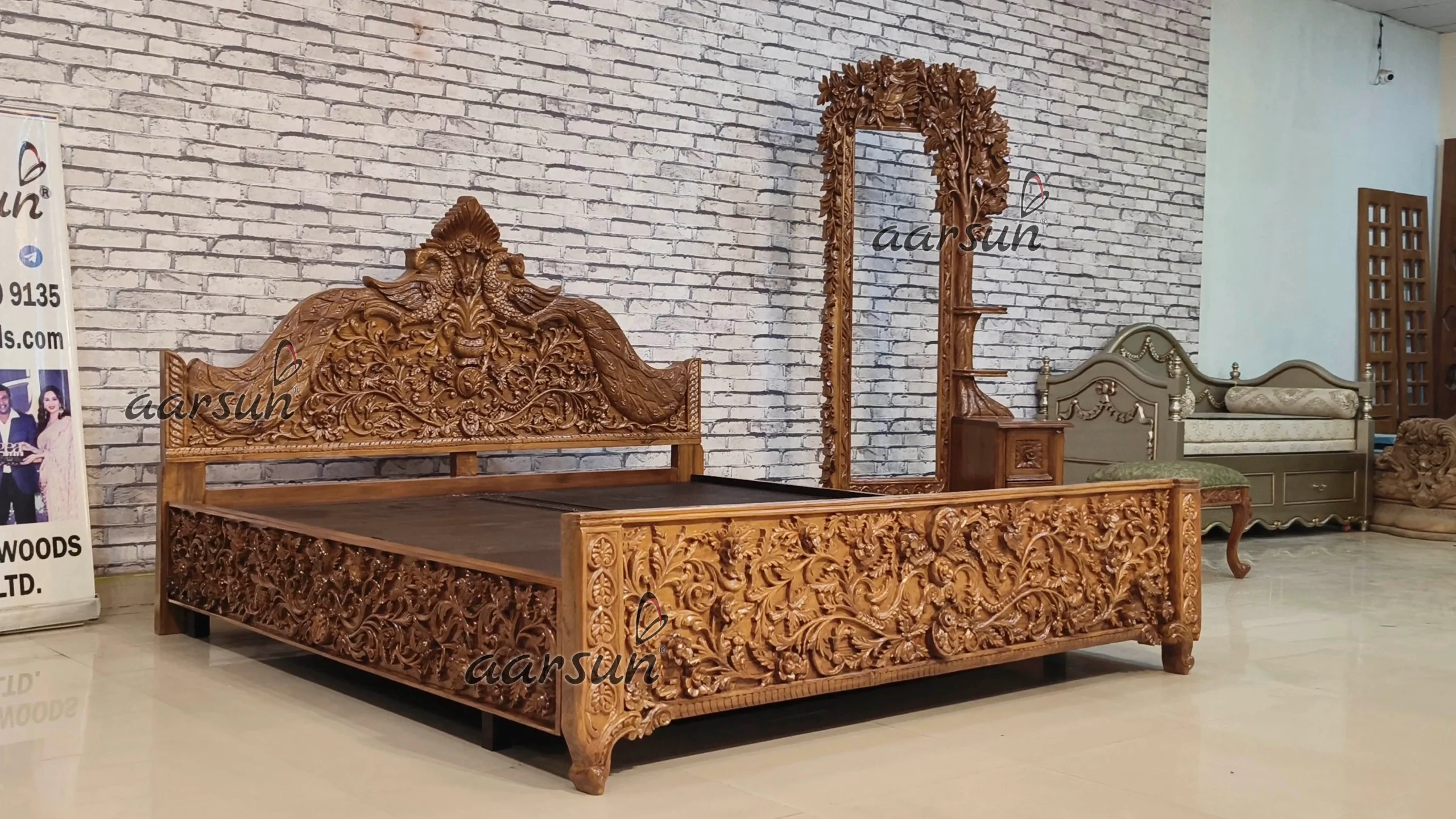 Fully Handcrafted Wooden Classical Bedroom Set view 9