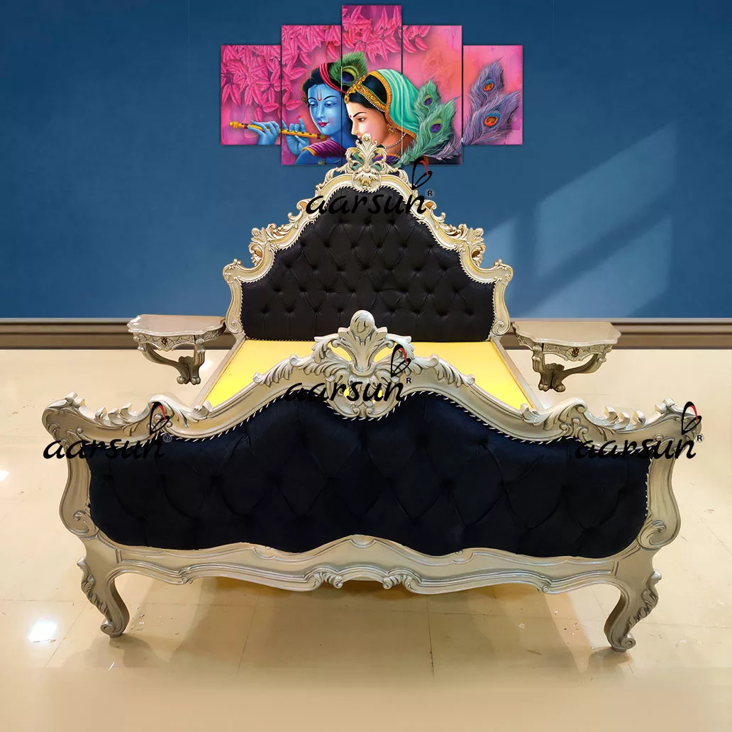 Hand-carved Silver Wooden Bed Premium Quality Wood view 4
