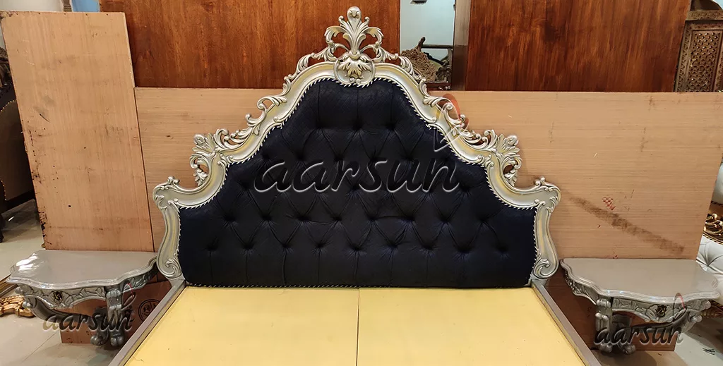 Hand-carved Silver Wooden Bed Premium Quality Wood view 6