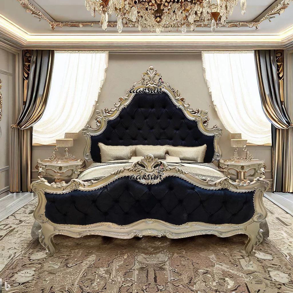 Hand-carved Silver Wooden Bed Premium Quality Wood
