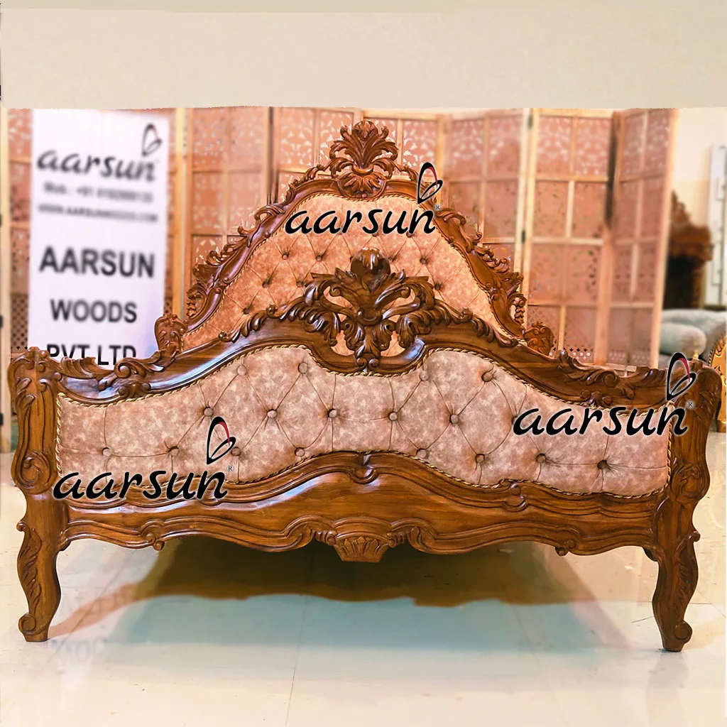 Handcrafted Queen Size Wooden Carved bed view 4