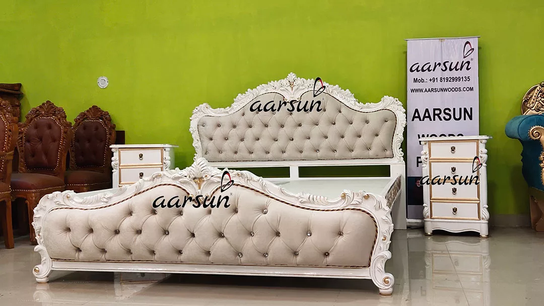 Italian Style Bed in White & Gold Paint view 3