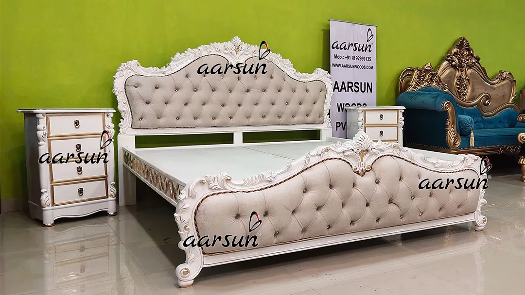 Italian Style Bed in White & Gold Paint view 4
