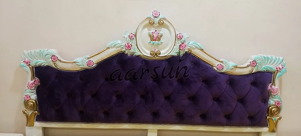 King Size Bed White Polish with Velvet Fabric view 3