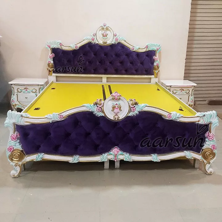 King Size Bed White Polish with Velvet Fabric view 6