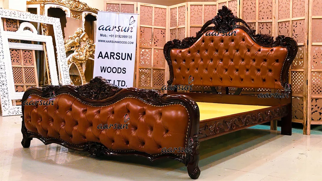 King Size Bed in Dual Tone Walnut Shade Carved in Teak view 4