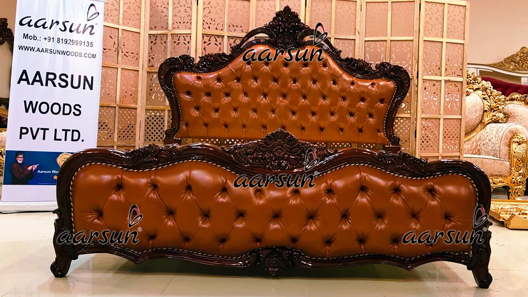 King Size Bed in Dual Tone Walnut Shade Carved in Teak view 5