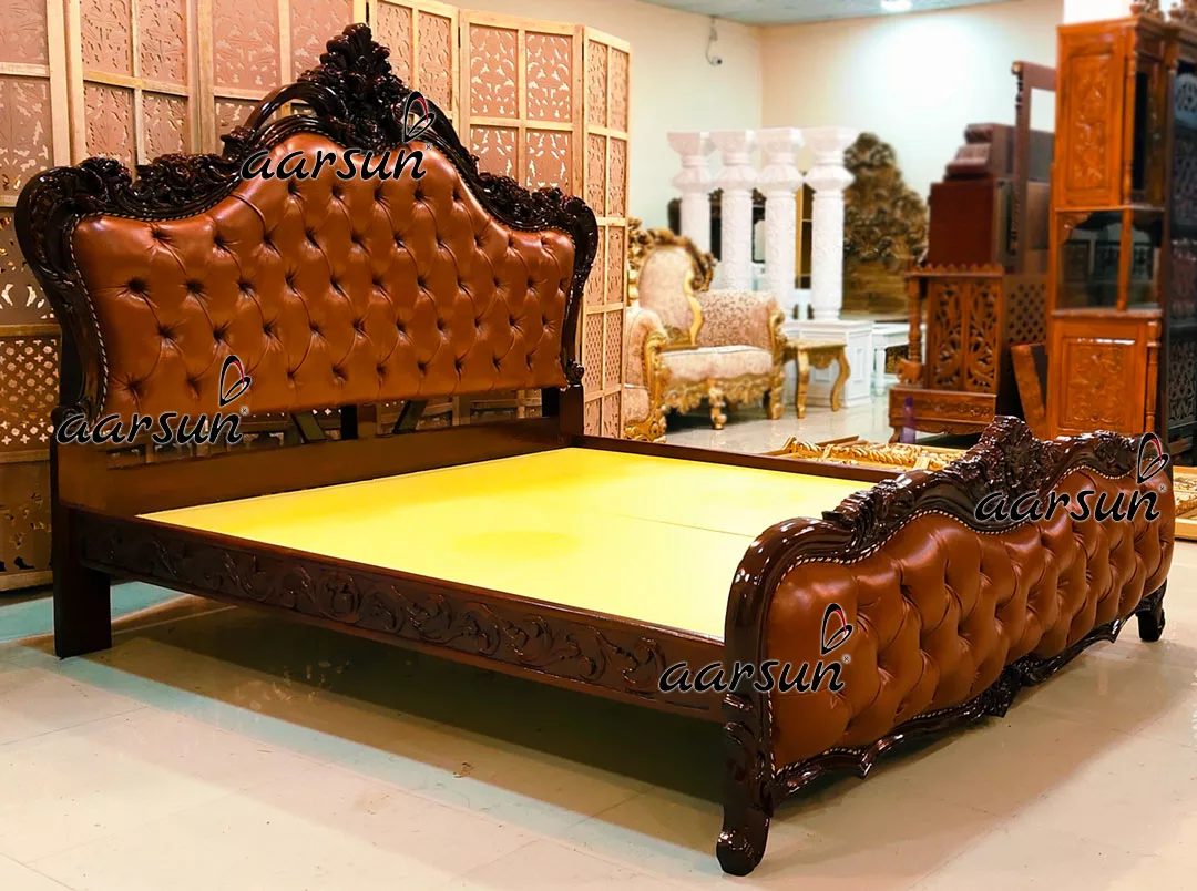 King Size Bed in Dual Tone Walnut Shade Carved in Teak view 6