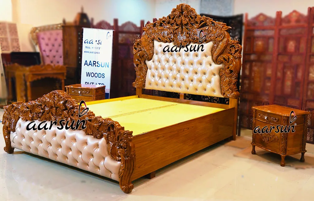 King Size Bed in Honey Finish view 3