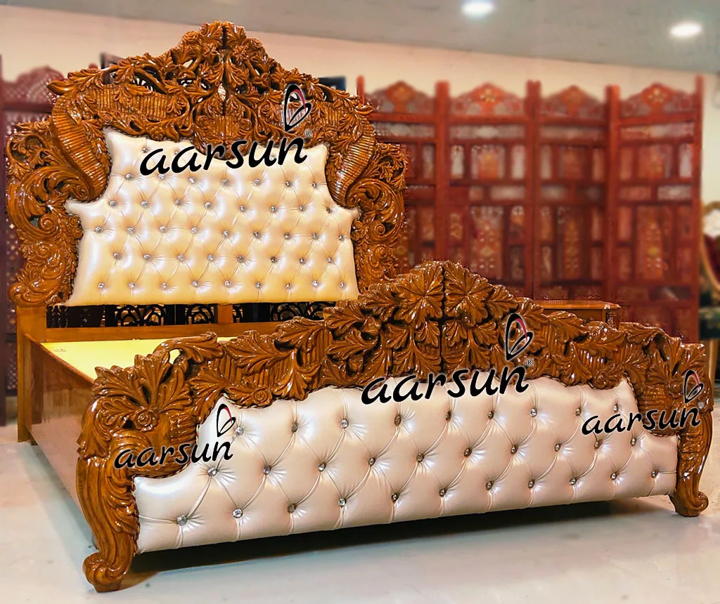 King Size Bed in Honey Finish view 4