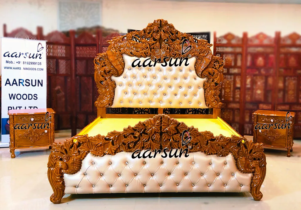 King Size Bed in Honey Finish view 5