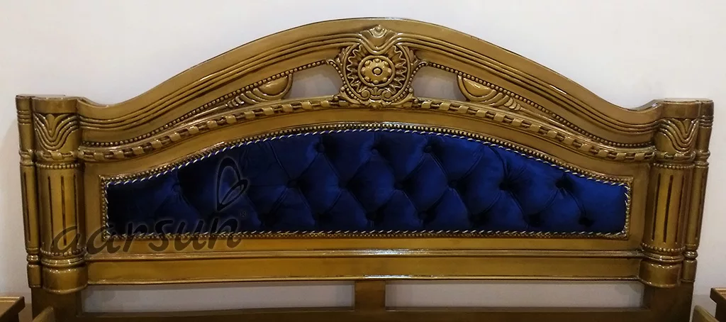 King Size Designer Wooden Bed with gold polish view 4