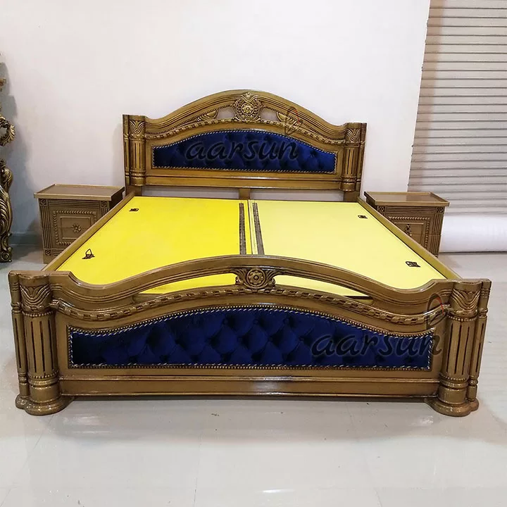 King Size Designer Wooden Bed with gold polish view 7