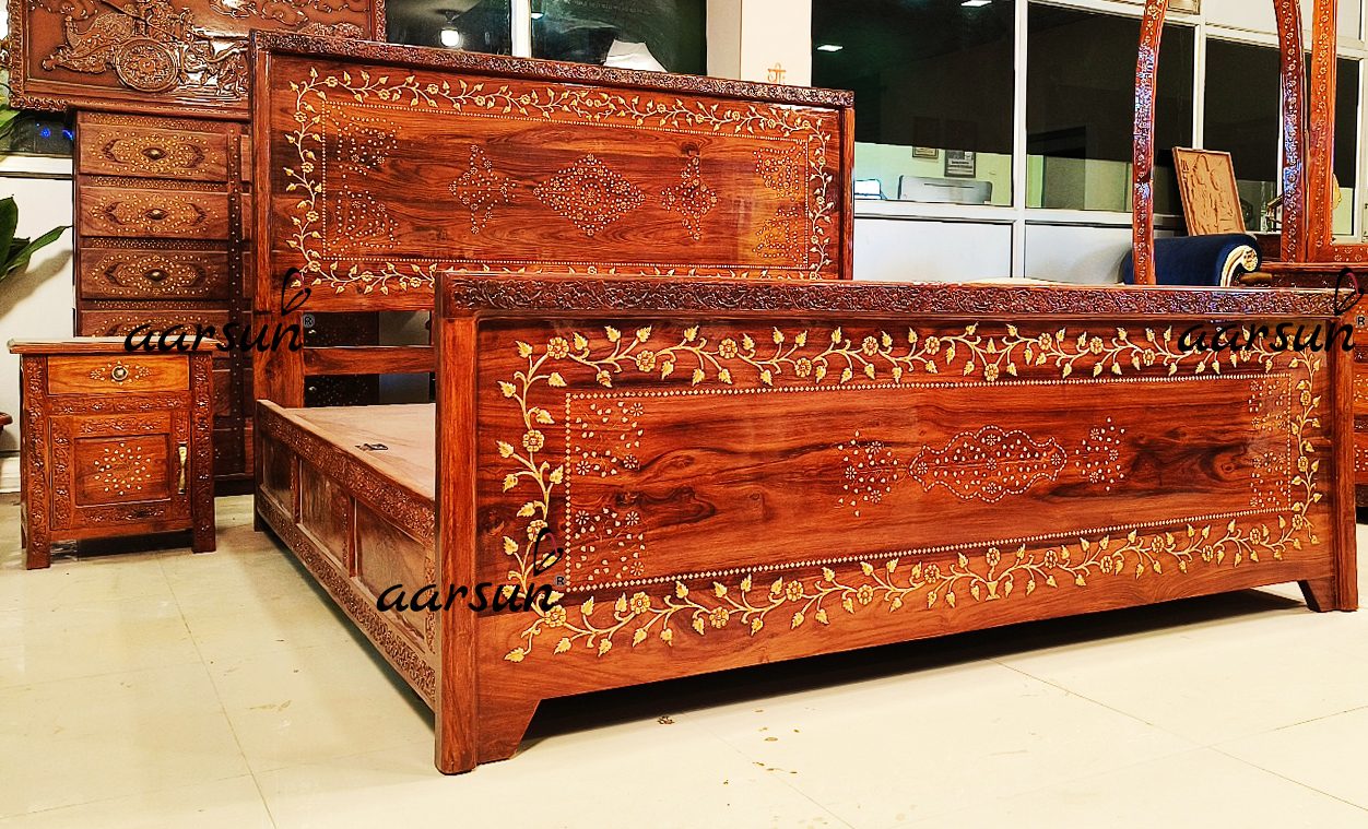 King Size Sheesham Wood Bed view 5
