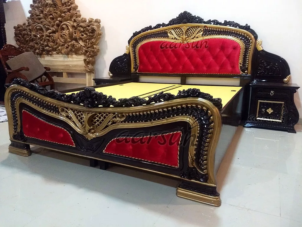 King Size Wooden Bed in Dark Polish view 3