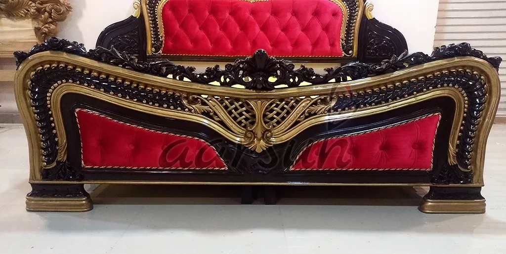 King Size Wooden Bed in Dark Polish view 5