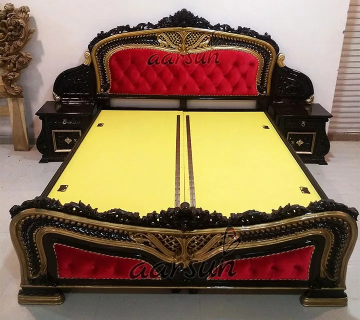 King Size Wooden Bed in Dark Polish view 6