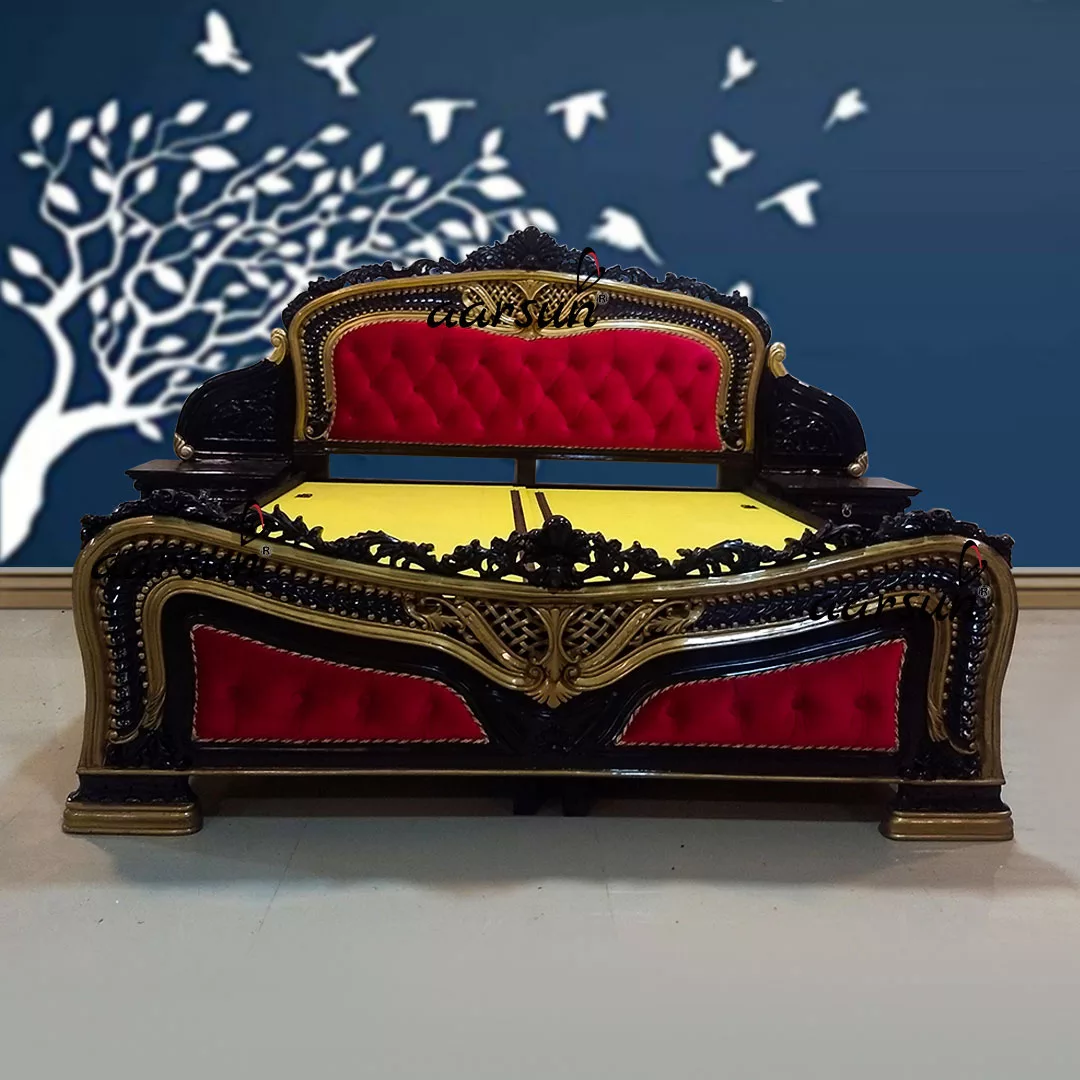 King Size Wooden Bed in Dark Polish