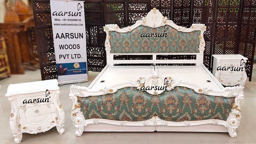 Luxurious Italian Bedroom Set in White & Gold Highlights view 4