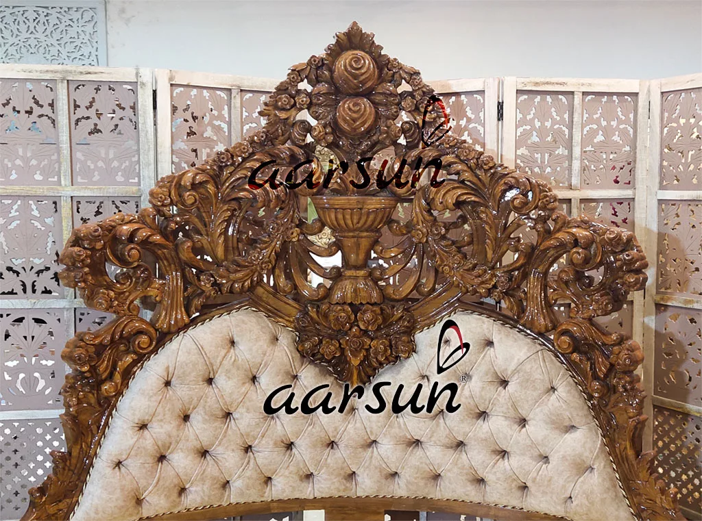Luxurious Round Bed Fully Carved in Teak view 3
