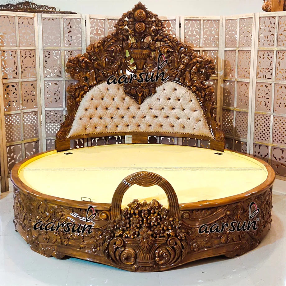Luxurious Round Bed Fully Carved in Teak view 5