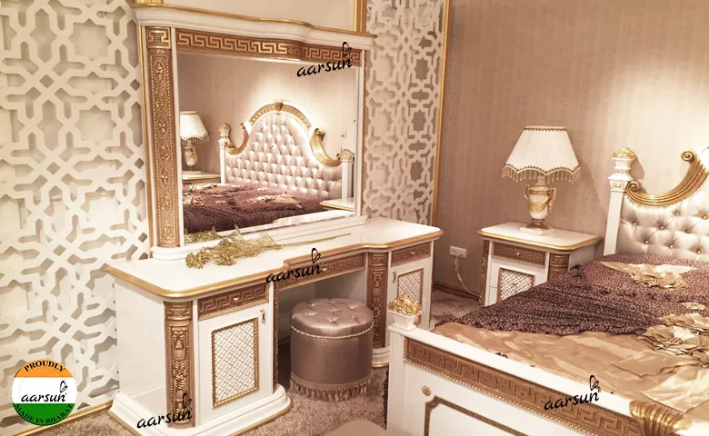 Luxury Bedroom Set in White & Gold view 3